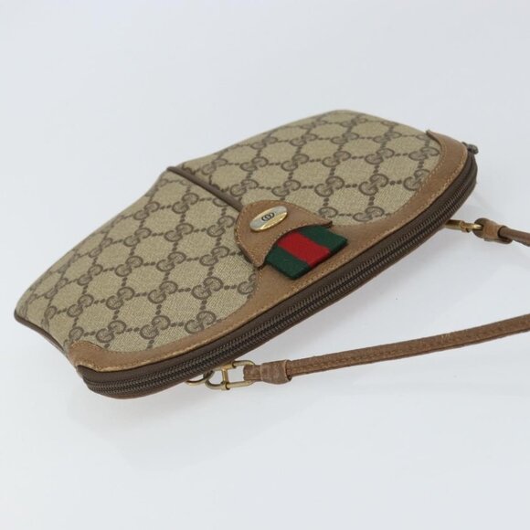 Authentic GUCCI GUCCI GG Supreme Web Sherry Line Bag PVC Beige Gold 98 02 04 - Picture 5 of 16